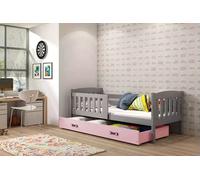 Lit enfant avec rangement et matelas 80x190 BRIGID - graphite / rose