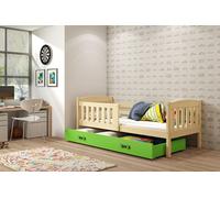 Lit enfant avec rangement et matelas 80x190 BRIGID - pin / vert