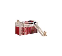 Vipack Lit de jeu Pino avec toboggan et set textile "Cirque" - Pin massif laqué blanc, Dimension : 210 cm x 114 cm x 218 cm ; PICOHSGB1472