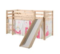 Vipack Lit de jeu Pino – pin massif – toboggan – 90x200 cm – rideau Princes
