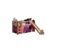 Vipack Lit de jeu Pino avec toboggan et set textile "Bella" - Pin massif laqué naturel, Dimension : 210 cm x 114 cm x 218 cm ; PICOHSGB1074