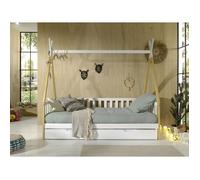 Lit Enfant Barrière & Tiroir ""Tipi"" 90x200cm Blanc & Naturel