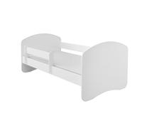 ACMA II Lit Junior 140x70 cm Blanc avec Matelas et Sommier à Lattes - Lit Enfant avec Barrières de Sécurité, Supporte Jusqu’à 120 kg, Version sans Tiroir