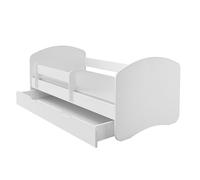 Lit Enfant Bébé 140x70 + TIROIR - ACMA - Blanc - Bois - Barrière de protection - Matelas en mousse