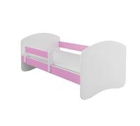 Lit Enfant Bébé 160x80 - ACMA - Rose - Avec Matelas et Sommier à Lattes