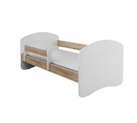 Lit junior ACMA II Lit enfant 180 x 80 cm Lit junior Ensemble complet avec matelas Sommier à lattes et barrière de sécurité Blanc / Chêne Sonoma , Chambre d'enfant