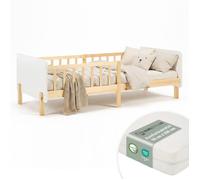 Cadre de lit 90x200 cm avec Matelas Lit enfant Blanc Lit en bois Pin Massif Lit simple Lit à barreaux Sommier à lattes Lit bébé