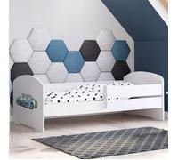 Lit enfant blanc LUK - 160x80 avec motif de voiture de police
