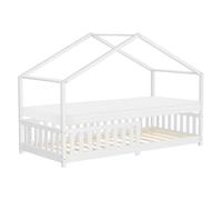 Lit enfant cabane 90x200 cm blanc pin massif avec matelas H10cm sommier à lattes