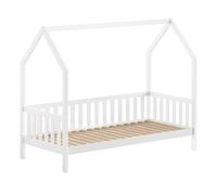 VIPACK - CABANE lit de maison 90x200 cm et rebord latéral, pin massif blanc