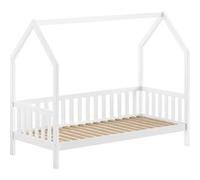 VIPACK - CABANE lit de maison 90x200 cm et rebord latéral, pin massif blanc