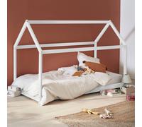 Lit Enfant Cabane, Bois Massif En Pin Naturel - Tobias - Sommier Inclus, 90 X 190 Cm Blanc 90X190