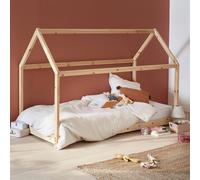 Lit cabane Montessori. bois massif en pin naturel - Tobias - sommier inclus. 90 x 190 cm