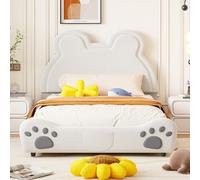 Lit enfant capitonné en forme d'ours, dimensions 140x200 cm, lit simple rembourré, tissu velours doux pour la peau, design adorable, couleur blanche