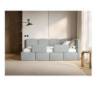 Selsey Cloudy – Lit enfant 120 cm, coffre de rangement, 2 barrières de sécurité, velours, à droite, gris