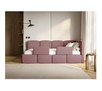 Selsey Cloudy – Lit enfant 120 cm, coffre de rangement, 2 barrières de sécurité, velours, à droite, rose