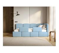 Selsey Cloudy – Lit enfant 120x200, tête de lit à droite, matelas et coffre de rangement, velours bleu clair