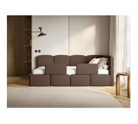 Lit enfant - CLOUDY - 120x200 cm - tête de lit à droite - matelas & coffre de rangement - velours marron