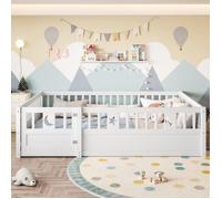 Lit enfant - décor étoiles-lune - 140x190 cm - barrière de sécurité - Pin & contreplaqué