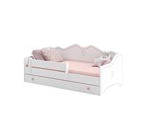 Lit Enfant Emma 160x80 avec Un tiroir, Une Balustrade, Un Matelas et Un Cadre