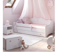 Lit enfant Emma 80x180 avec matelas + sommier + tiroir en blanc