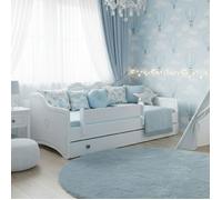 Lit enfant Emma 80x180 avec matelas + sommier + tiroir en blanc/gris