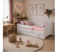 Lit enfant EMMA WHITE avec barrière et tiroir 140x70 - avec matelas
