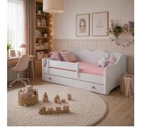 Lit enfant EMMA WHITE avec barrière et tiroir 180x80 - avec matelas