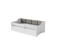 Kobi Lit enfant Eryk 160x80 cm – panneaux rembourrés, tiroir, matelas, garde-corps – gris