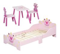 Lit Enfant et Ensemble table et chaises enfant - HOMCOM - MDF - 143x73x60cm - Rose