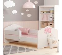 Lit enfant Fala 140x70 avec barrière matelas et sommier avec motif de petit lapin