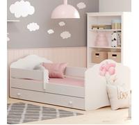KOBI Lit Enfant Fala Bunny 140 x 70 cm - barrière et tiroir, thème Lapin | KOBI - ref. FALA BAR+SZU 140x70 BUNNY - 5907541206586 - Gris - Materiaux mixtes