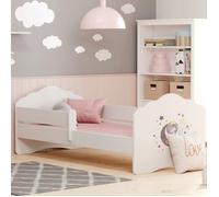 Lit enfant FALA 140x70 avec barrière matelas sommier et tiroir - avec illustration de princesse endormie