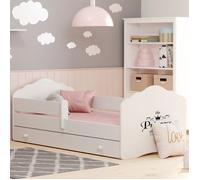 Lit enfant FALA 140x70 avec barrière matelas sommier et tiroir - avec l’inscription ""Princesse endormie""