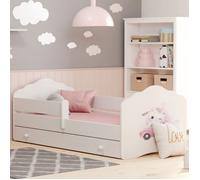 Lit enfant FALA 140x70 avec barrière matelas sommier et tiroir - avec motif chaton