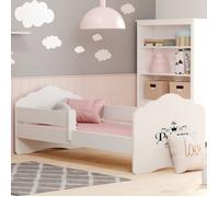 Lit enfant FALA 140x70 cm avec sommier + matelas + barrière de sécurité avec l'inscription ""Princesse endormie""