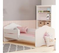 Lit enfant Fala 160x80 avec barrière, matelas et sommier, avec motif de princesse