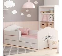 Lit enfant FALA 160x80 avec barrière matelas sommier et tiroir - avec l’inscription ""Princesse endormie""