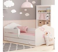 Lit enfant Fala 160x80 avec barrière matelas sommier et tiroir avec motif de ballerine.