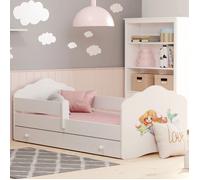 Lit enfant Fala 160x80 avec barrière, matelas, sommier et tiroir, avec motif de sirène