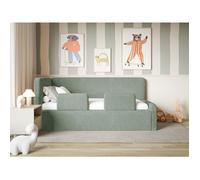 Selsey Fanko – Lit enfant 90x200 cm avec barrière de sécurité, matelas, tête de lit à gauche, peluche, vert sauge
