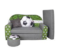 LIT Enfant FAUTEUILS CANAPÉ Sofa + Pouf ET Coussin Football W319_03, en Microfibre, Multicolore