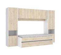 Lit enfant gigogne 90 x 190 cm coloris blanc -chêne + armoire - Longueur 302 x Hauteur 203 x Profondeur 97 cm