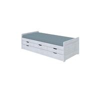 Lit enfant gigogne 90x200 cm avec rangements en pin massif coloris blanc - Longueur 205 x profondeur 98 x Hauteur 63 cm --