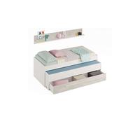 Lit enfant gigogne double coloris blanc artic / blanc poli - Hauteur 65 x Longueur 199 x Profondeur 96 cm