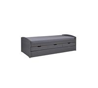 Lit enfant gigogne en pin massif coloris noir - Longueur 209 x Profondeur 97 x Hauteur 66 cm --