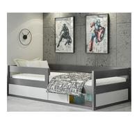 Lit Enfant Hugo 80x160 avec sommier à Lattes et Espace de rangement sous Le lit Fonctionnel Lit Simple,Montessori (Gris+blanc)