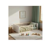 Lit enfant inspiration Montessori au sol à barreaux naturel et blanc 90x190