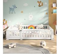 Lit Enfant lit au Sol 120x200 cm d'inspiration Montessori, avec barrières de Protection, en pin Massif lasuré, sommier à lattes