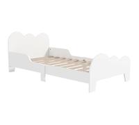 Lit enfant lit au sol enfant 70x140 cm avec barrière de sécurité, sommier à lattes inclus et décorations de nuage, blanc